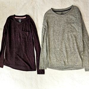 2/$12 Purple & Gray Scoop Neck Long Sleeve Tees (Size S)